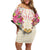 Hawaii Palaka Family Matching Off Shoulder Short Dress and Hawaiian Shirt Yellow Tribal Pattern With Tropical Flowers - Polynesian Pride