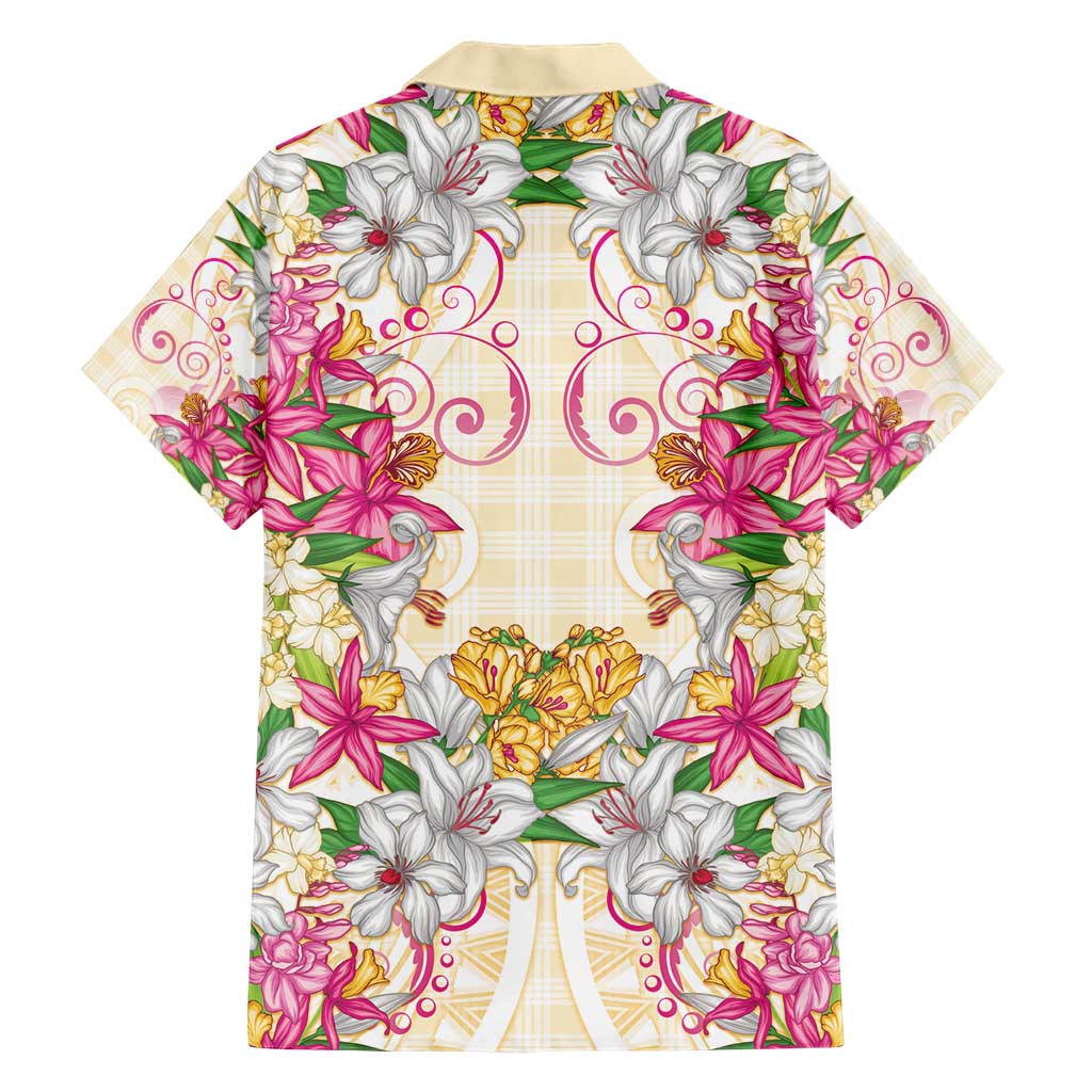 Hawaii Palaka Family Matching Short Sleeve Bodycon Dress and Hawaiian Shirt Yellow Tribal Pattern With Tropical Flowers - Polynesian Pride