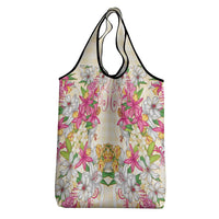 Hawaii Palaka Grocery Bag Yellow Tribal Pattern With Tropical Flowers - Polynesian Pride
