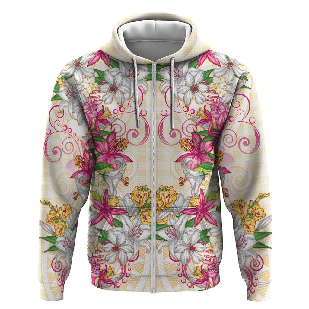 Hawaii Palaka Hoodie Yellow Tribal Pattern With Tropical Flowers - Polynesian Pride