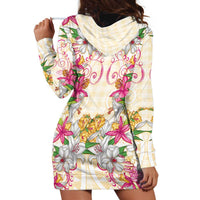 Hawaii Palaka Hoodie Dress Yellow Tribal Pattern With Tropical Flowers - Polynesian Pride