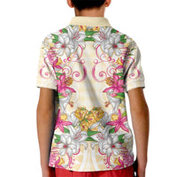 Hawaii Palaka Kid Polo Shirt Yellow Tribal Pattern With Tropical Flowers - Polynesian Pride