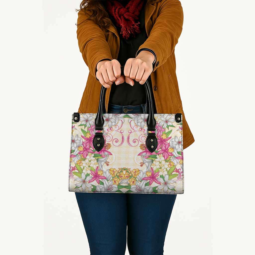 Hawaii Palaka Leather Bag Yellow Tribal Pattern With Tropical Flowers - Polynesian Pride