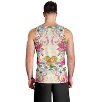 Hawaii Palaka Men Tank Top Yellow Tribal Pattern With Tropical Flowers - Polynesian Pride