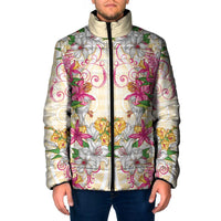 Hawaii Palaka Padded Jacket Yellow Tribal Pattern With Tropical Flowers LT05 Men Yellow - Polynesian Pride