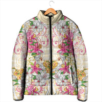 Hawaii Palaka Padded Jacket Yellow Tribal Pattern With Tropical Flowers LT05 - Polynesian Pride