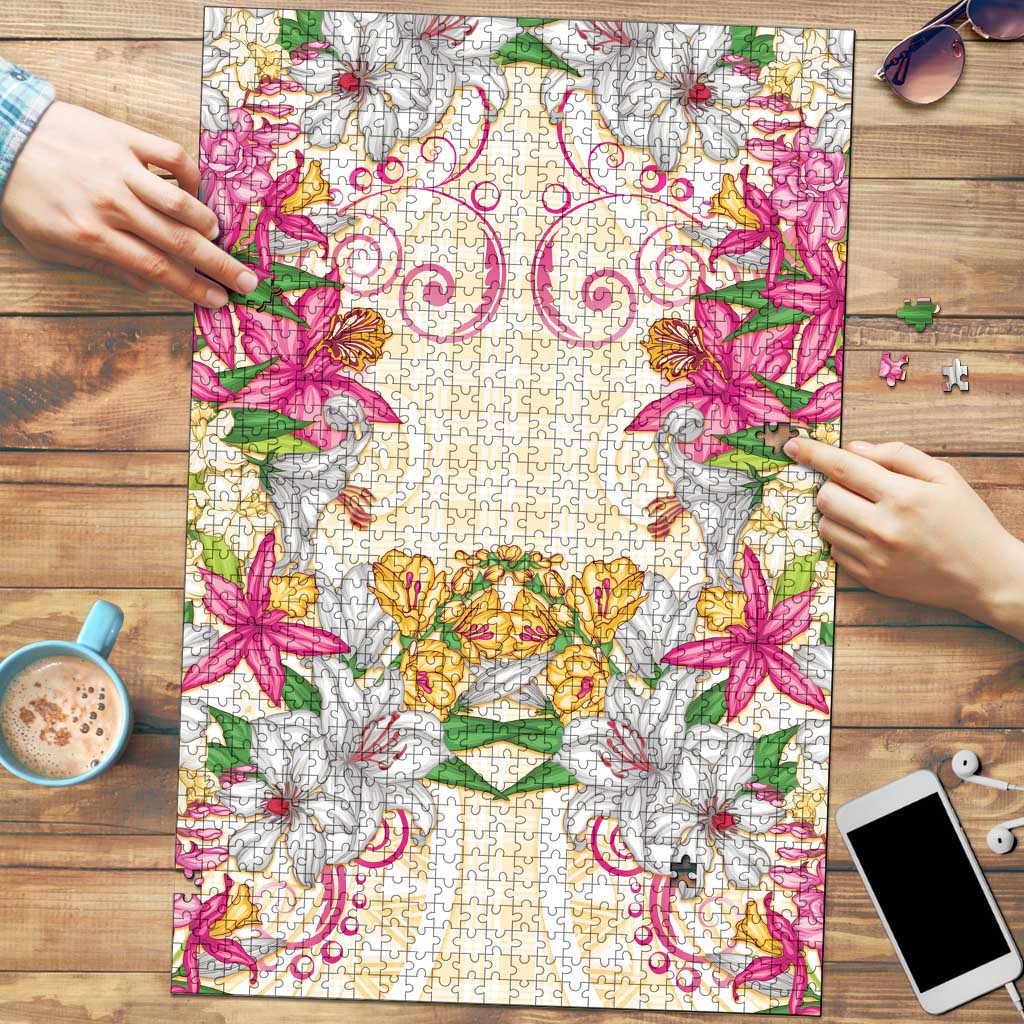 Hawaii Palaka Puzzle Yellow Tribal Pattern With Tropical Flowers LT05 Yellow - Polynesian Pride