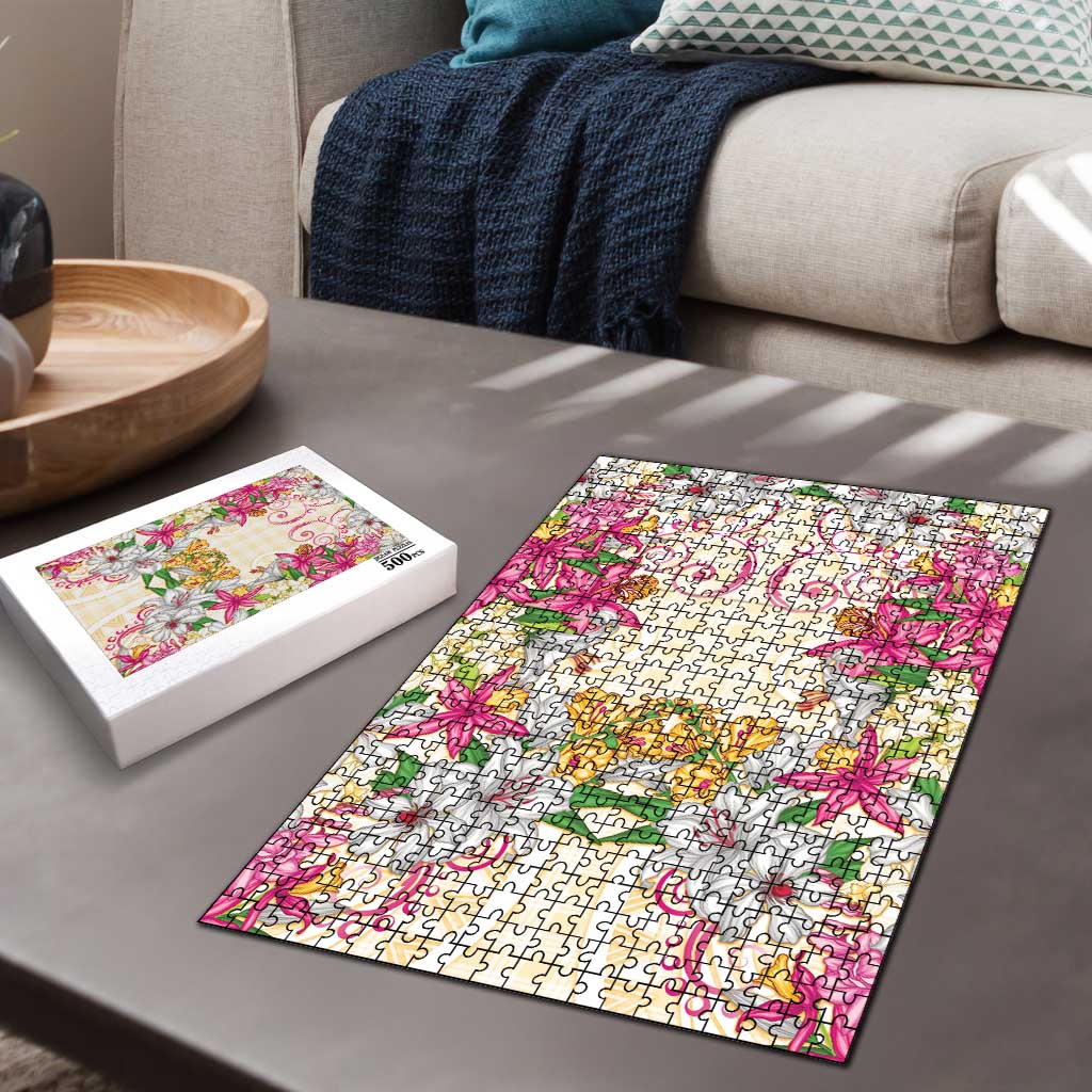 Hawaii Palaka Puzzle Yellow Tribal Pattern With Tropical Flowers LT05 - Polynesian Pride