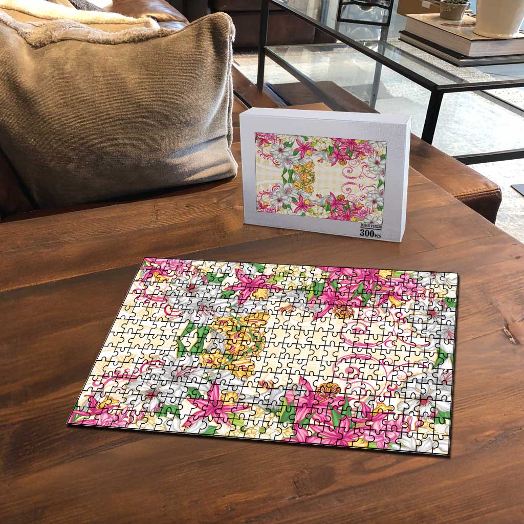 Hawaii Palaka Puzzle Yellow Tribal Pattern With Tropical Flowers LT05 - Polynesian Pride