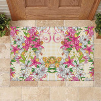 Hawaii Palaka Rubber Doormat Yellow Tribal Pattern With Tropical Flowers LT05 Yellow - Polynesian Pride