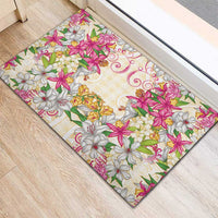 Hawaii Palaka Rubber Doormat Yellow Tribal Pattern With Tropical Flowers LT05 - Polynesian Pride