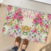 Hawaii Palaka Rubber Doormat Yellow Tribal Pattern With Tropical Flowers LT05 - Polynesian Pride