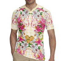 Hawaii Palaka Rugby Jersey Yellow Tribal Pattern With Tropical Flowers LT05 - Polynesian Pride