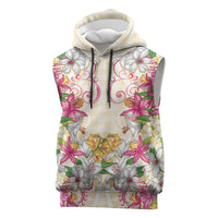 Hawaii Palaka Sleeveless Hoodie Yellow Tribal Pattern With Tropical Flowers LT05 Yellow - Polynesian Pride
