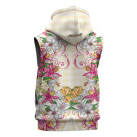 Hawaii Palaka Sleeveless Hoodie Yellow Tribal Pattern With Tropical Flowers LT05 - Polynesian Pride
