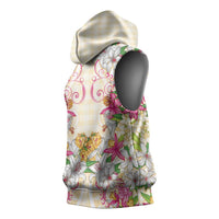 Hawaii Palaka Sleeveless Hoodie Yellow Tribal Pattern With Tropical Flowers LT05 - Polynesian Pride