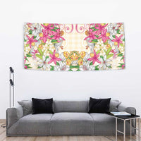 Hawaii Palaka Tapestry Yellow Tribal Pattern With Tropical Flowers - Polynesian Pride