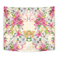 Hawaii Palaka Tapestry Yellow Tribal Pattern With Tropical Flowers - Polynesian Pride