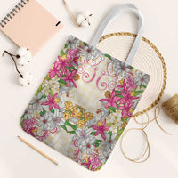 Hawaii Palaka Tote Bag Yellow Tribal Pattern With Tropical Flowers - Polynesian Pride