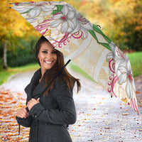 Hawaii Palaka Umbrella Yellow Tribal Pattern With Tropical Flowers - Polynesian Pride