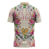 Hawaii Palaka Zipper Polo Shirt Yellow Tribal Pattern With Tropical Flowers LT05 - Polynesian Pride