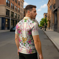 Hawaii Palaka Zipper Polo Shirt Yellow Tribal Pattern With Tropical Flowers LT05 - Polynesian Pride