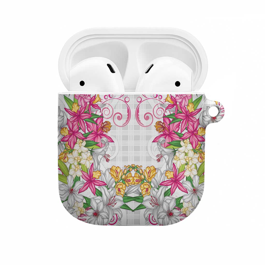 Hawaii Palaka AirPods Case White Tribal Pattern With Tropical Flowers LT05 White - Polynesian Pride