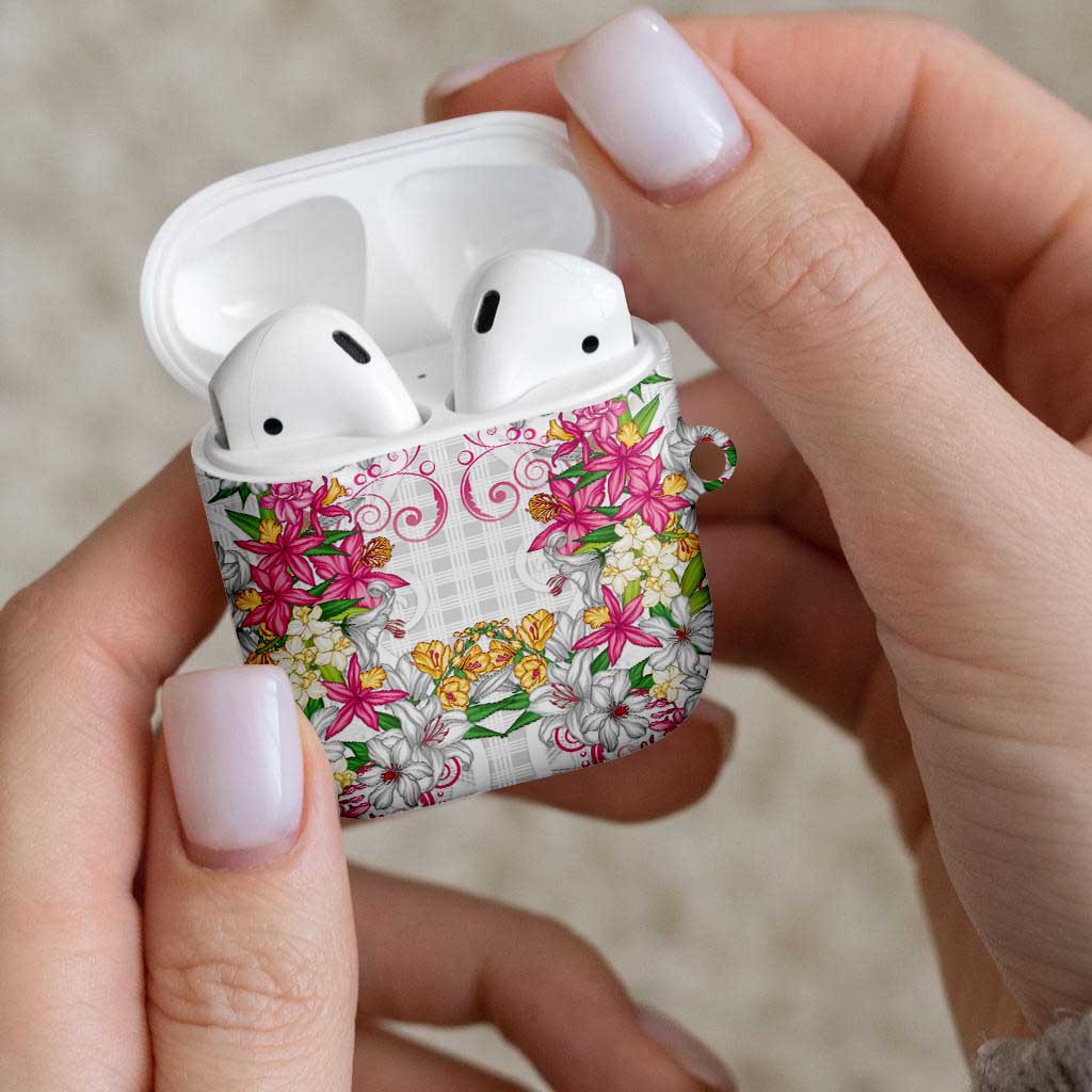 Hawaii Palaka AirPods Case White Tribal Pattern With Tropical Flowers LT05 - Polynesian Pride