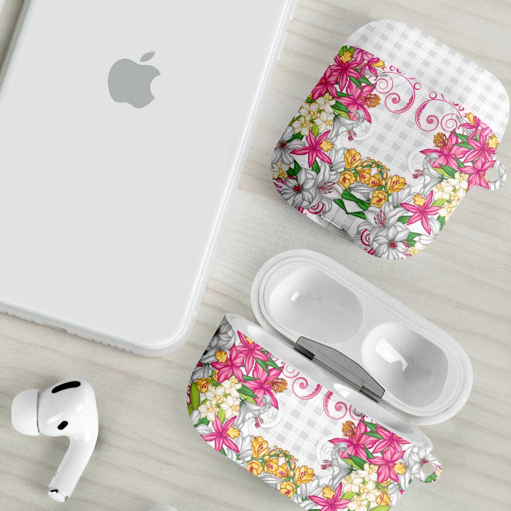 Hawaii Palaka AirPods Case White Tribal Pattern With Tropical Flowers LT05 - Polynesian Pride