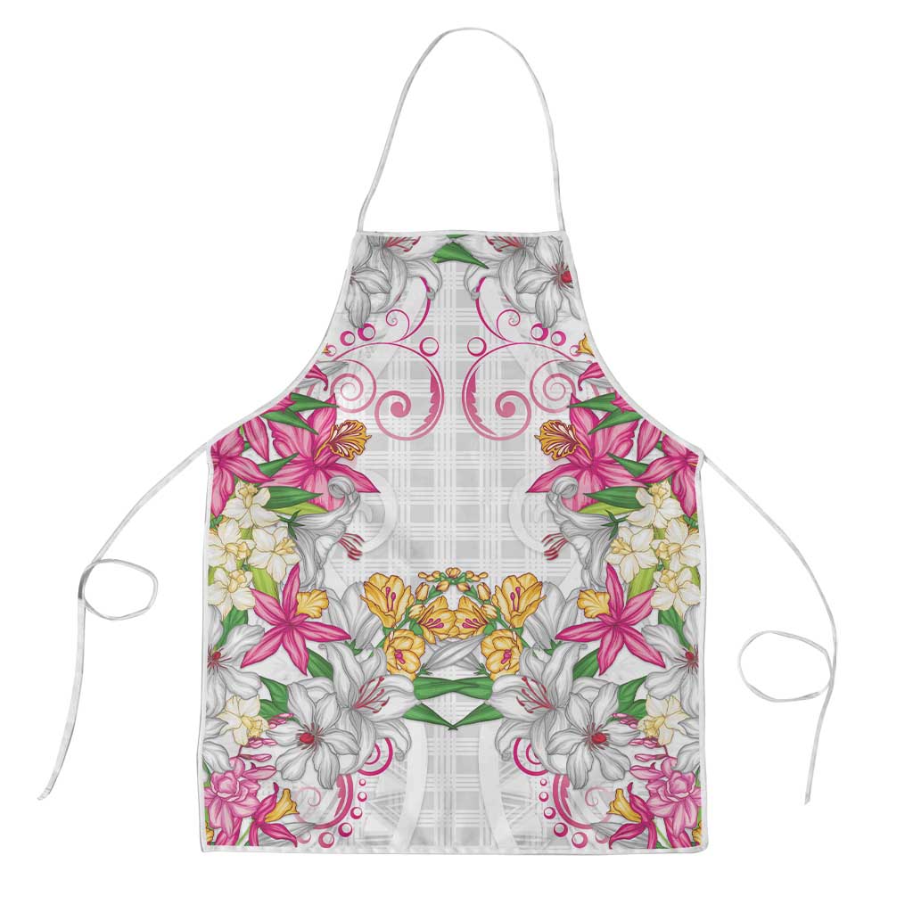 Hawaii Palaka Apron White Tribal Pattern With Tropical Flowers LT05 White - Polynesian Pride