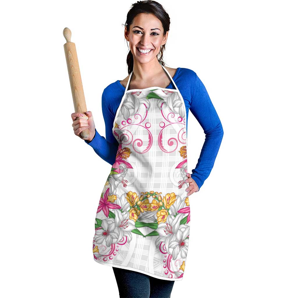 Hawaii Palaka Apron White Tribal Pattern With Tropical Flowers LT05 - Polynesian Pride