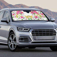 Hawaii Palaka Auto Sun Shade White Tribal Pattern With Tropical Flowers - Polynesian Pride