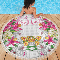 Hawaii Palaka Beach Blanket White Tribal Pattern With Tropical Flowers LT05 - Polynesian Pride