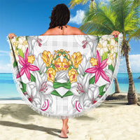 Hawaii Palaka Beach Blanket White Tribal Pattern With Tropical Flowers LT05 - Polynesian Pride
