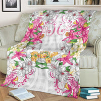 Hawaii Palaka Blanket White Tribal Pattern With Tropical Flowers - Polynesian Pride