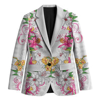 Hawaii Palaka Blazer White Tribal Pattern With Tropical Flowers LT05 Unisex White - Polynesian Pride