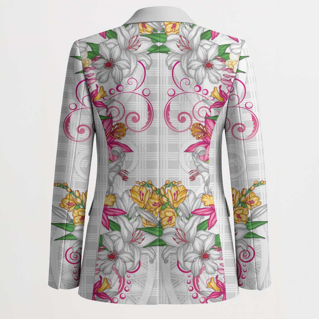 Hawaii Palaka Blazer White Tribal Pattern With Tropical Flowers LT05 - Polynesian Pride