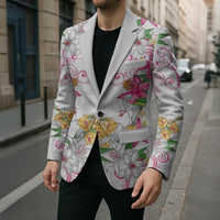 Hawaii Palaka Blazer White Tribal Pattern With Tropical Flowers LT05 - Polynesian Pride