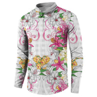 Hawaii Palaka Button Sweatshirt White Tribal Pattern With Tropical Flowers LT05 - Polynesian Pride