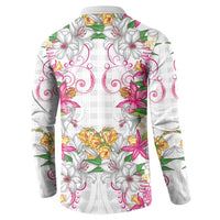 Hawaii Palaka Button Sweatshirt White Tribal Pattern With Tropical Flowers LT05 - Polynesian Pride