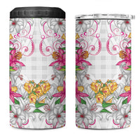 Hawaii Palaka 4 in 1 Can Cooler Tumbler White Tribal Pattern With Tropical Flowers - Polynesian Pride