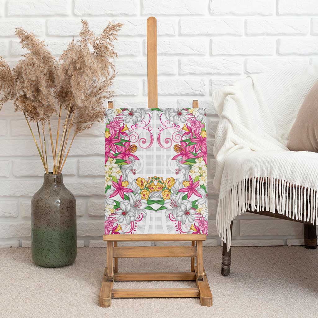 Hawaii Palaka Canvas Wall Art White Tribal Pattern With Tropical Flowers LT05 - Polynesian Pride