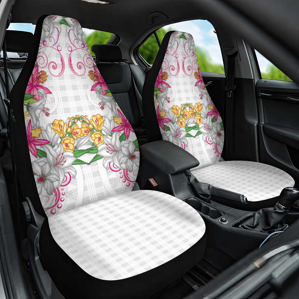 Hawaii Palaka Car Seat Cover White Tribal Pattern With Tropical Flowers - Polynesian Pride
