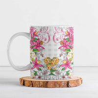 Hawaii Palaka Ceramic Mug White Tribal Pattern With Tropical Flowers LT05 White - Polynesian Pride