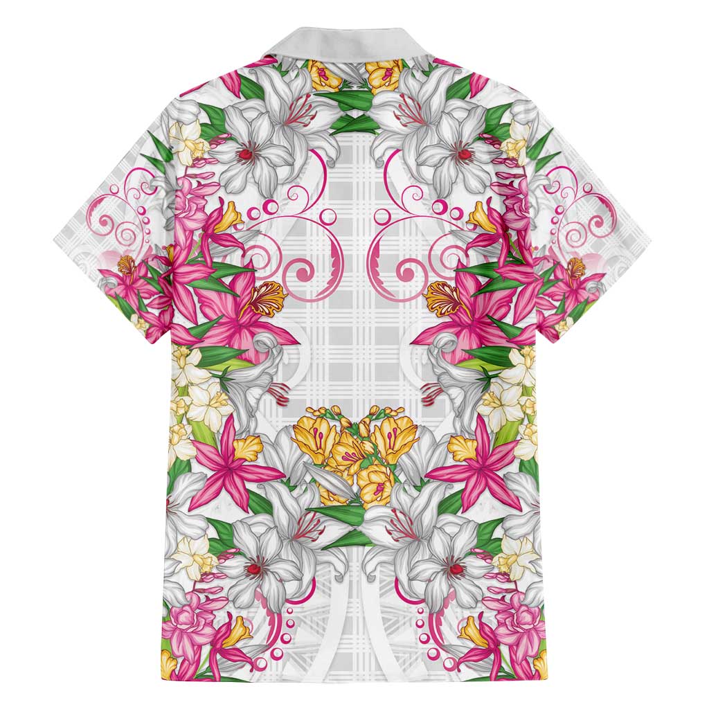 Hawaii Palaka Family Matching Long Sleeve Bodycon Dress and Hawaiian Shirt White Tribal Pattern With Tropical Flowers - Polynesian Pride