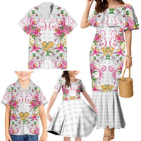 Hawaii Palaka Family Matching Mermaid Dress and Hawaiian Shirt White Tribal Pattern With Tropical Flowers - Polynesian Pride
