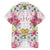 Hawaii Palaka Family Matching Off The Shoulder Long Sleeve Dress and Hawaiian Shirt White Tribal Pattern With Tropical Flowers - Polynesian Pride