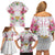 Hawaii Palaka Family Matching Off Shoulder Short Dress and Hawaiian Shirt White Tribal Pattern With Tropical Flowers - Polynesian Pride
