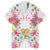 Hawaii Palaka Family Matching Off Shoulder Short Dress and Hawaiian Shirt White Tribal Pattern With Tropical Flowers - Polynesian Pride