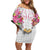 Hawaii Palaka Family Matching Off Shoulder Short Dress and Hawaiian Shirt White Tribal Pattern With Tropical Flowers - Polynesian Pride